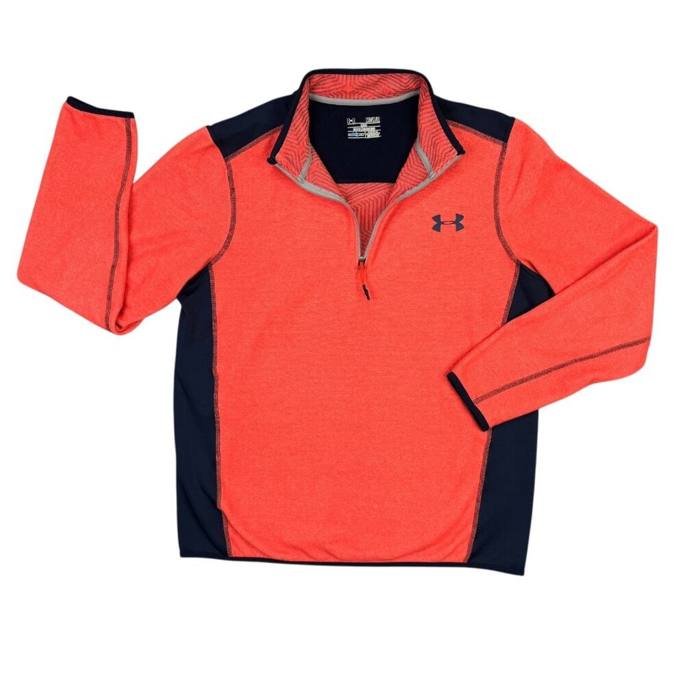 Under Armour 1/4 Zip Fleece Mens M Salmon Orange Coldgear Infrared Pullover
